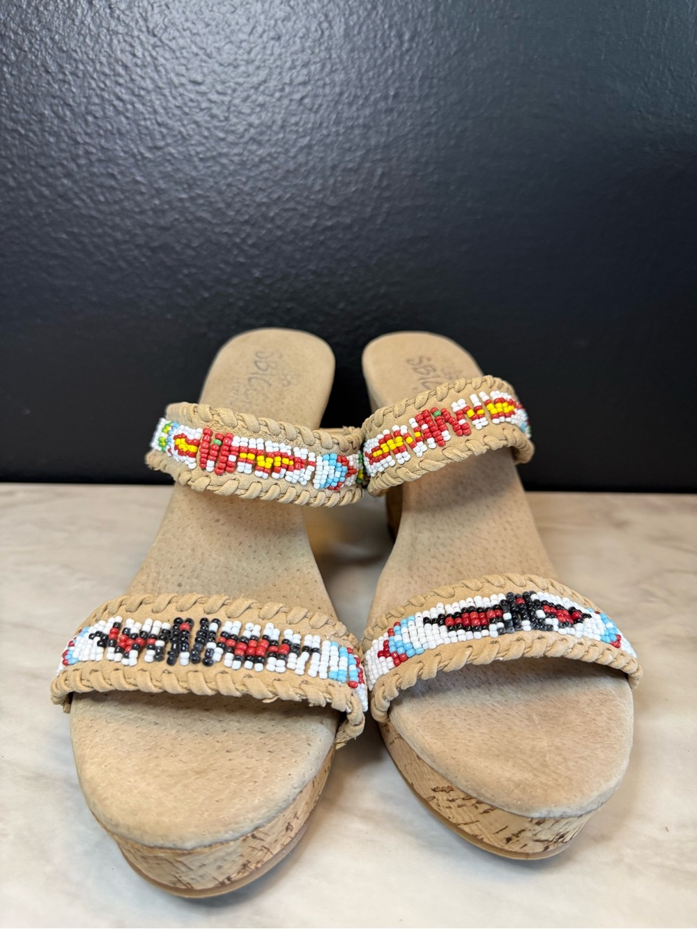 Sbicca Karson Beaded Strap Slide Sandals with Multicolor Beads Thunder Bird